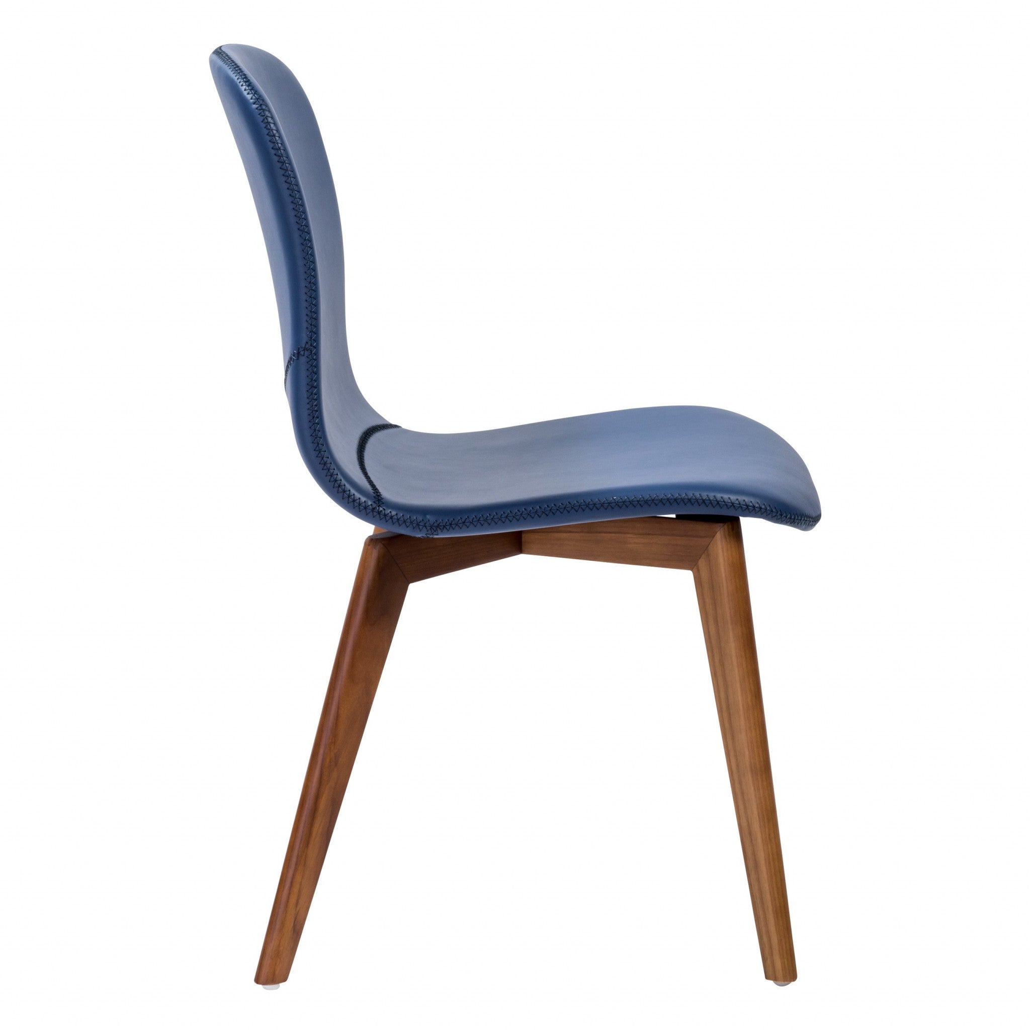 Set of Two Blue and Brown Upholstered Leather Dining Side Chairs-3