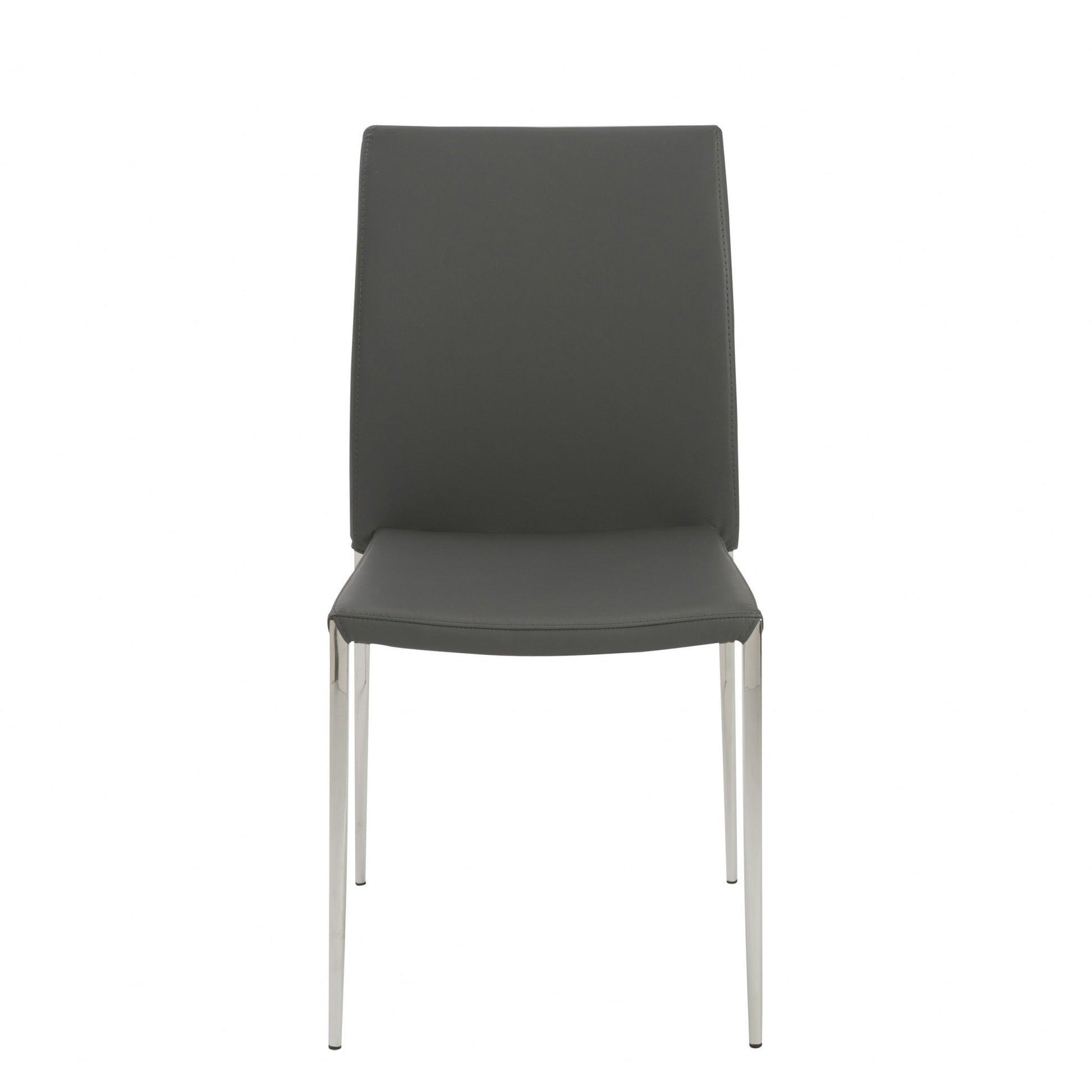 Set of Two Gray and Silver Upholstered Leather Dining Side Chairs-2