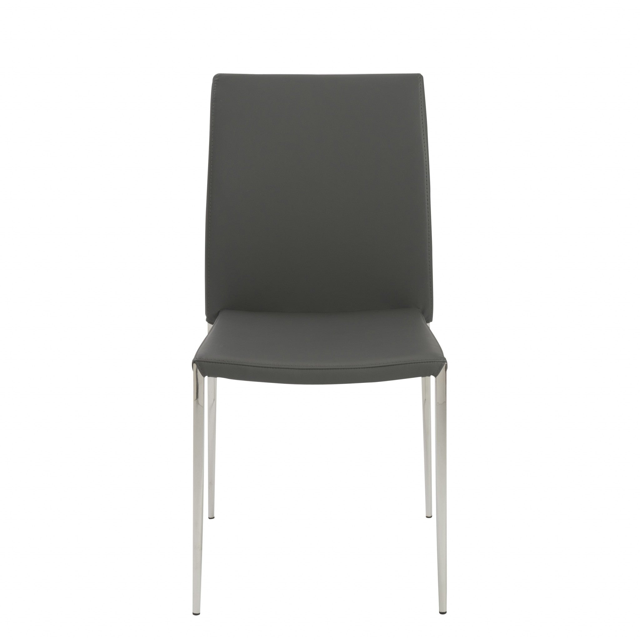 Set of Two Gray and Silver Upholstered Leather Dining Side Chairs-2
