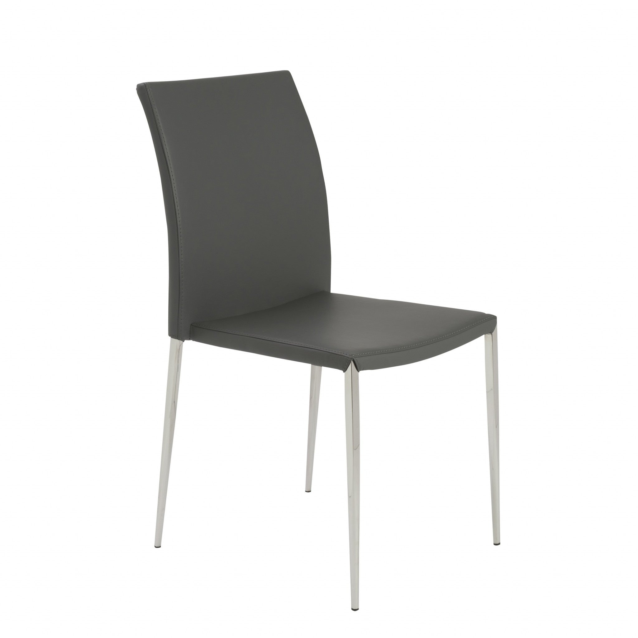 Set of Two Gray and Silver Upholstered Leather Dining Side Chairs-3