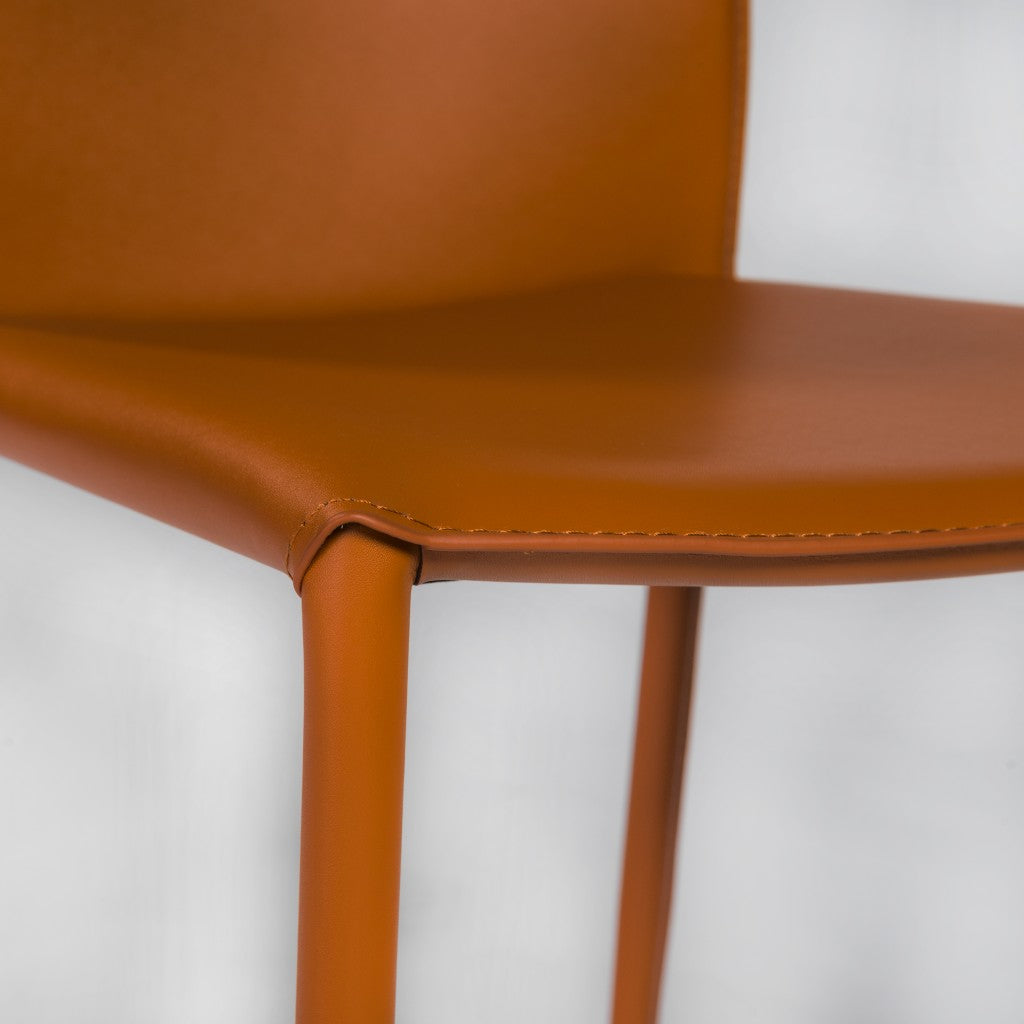 Set of Two Terra Cotta Upholstered Leather Dining Side Chairs-6