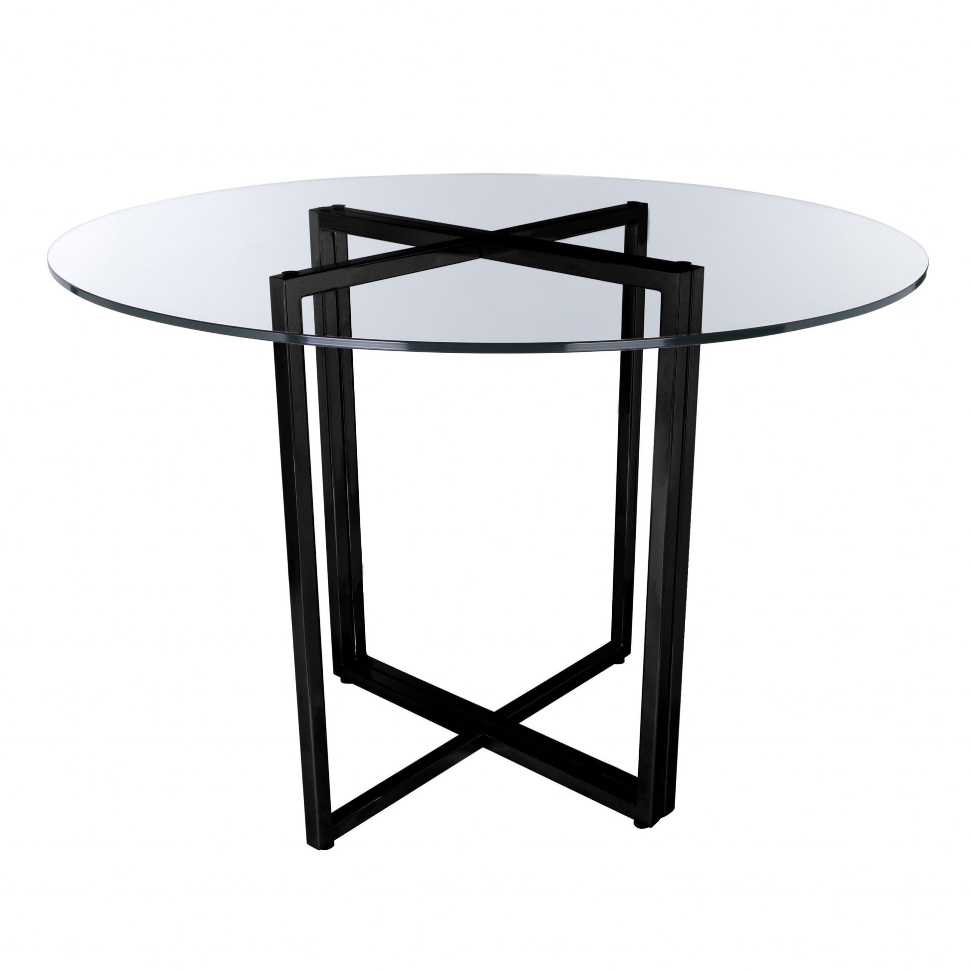 24" Clear And Black Rounded Glass And Metal Trestle Base Dining Table-Dining Tables-DECOROLALA