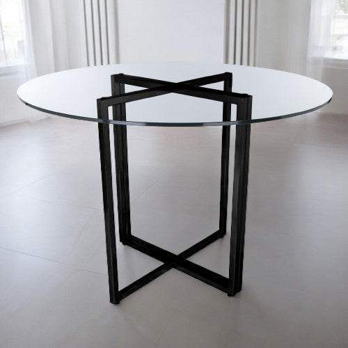 24" Clear And Black Rounded Glass And Metal Trestle Base Dining Table-Dining Tables-DECOROLALA