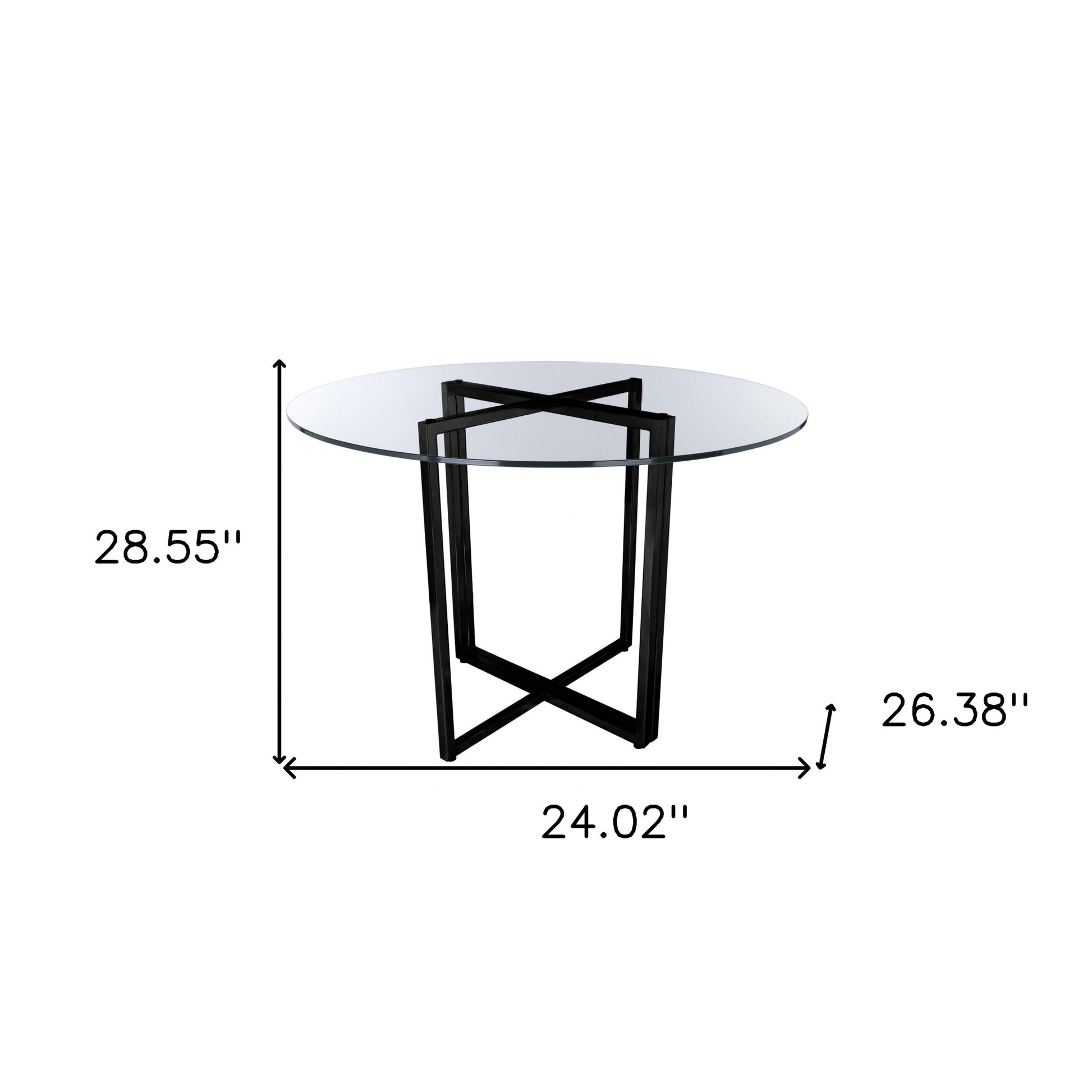 24" Clear And Black Rounded Glass And Metal Trestle Base Dining Table-Dining Tables-DECOROLALA