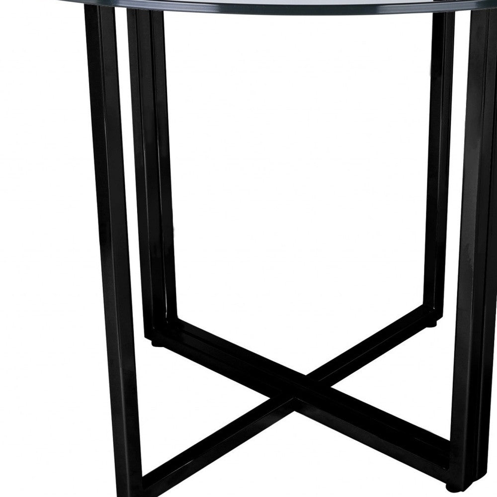 24" Clear And Black Rounded Glass And Metal Trestle Base Dining Table-Dining Tables-DECOROLALA