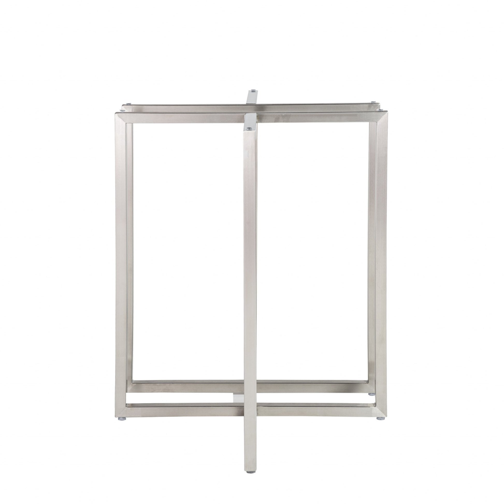 42" Clear And Silver Rounded Glass And Metal Trestle Base Dining Table-Dining Tables-DECOROLALA