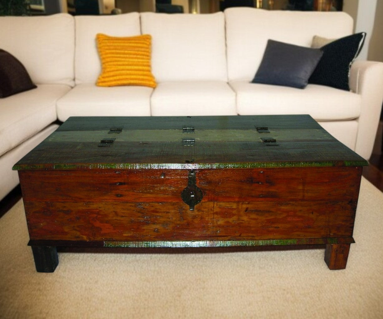 50" Brown Solid Wood Distressed Lift Top Coffee Table-0