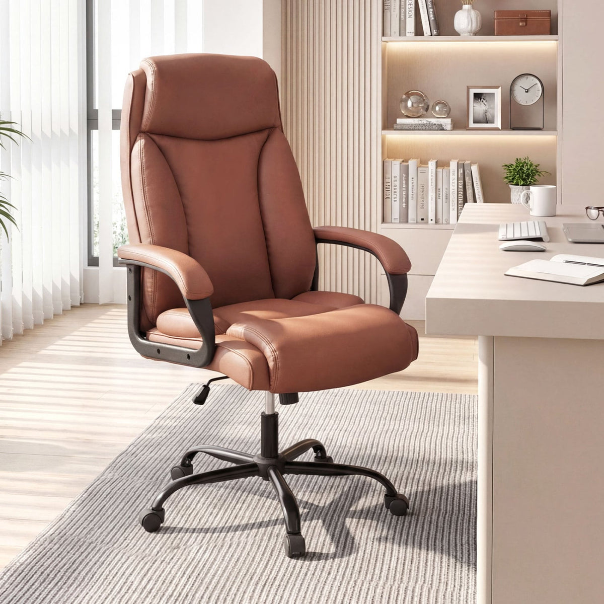 400LBS Big and Tall Chair High Back Executive Chair Ergonomic Leather Computer Chair-Brown-Big & Tall Office Chairs-DECOROLALA