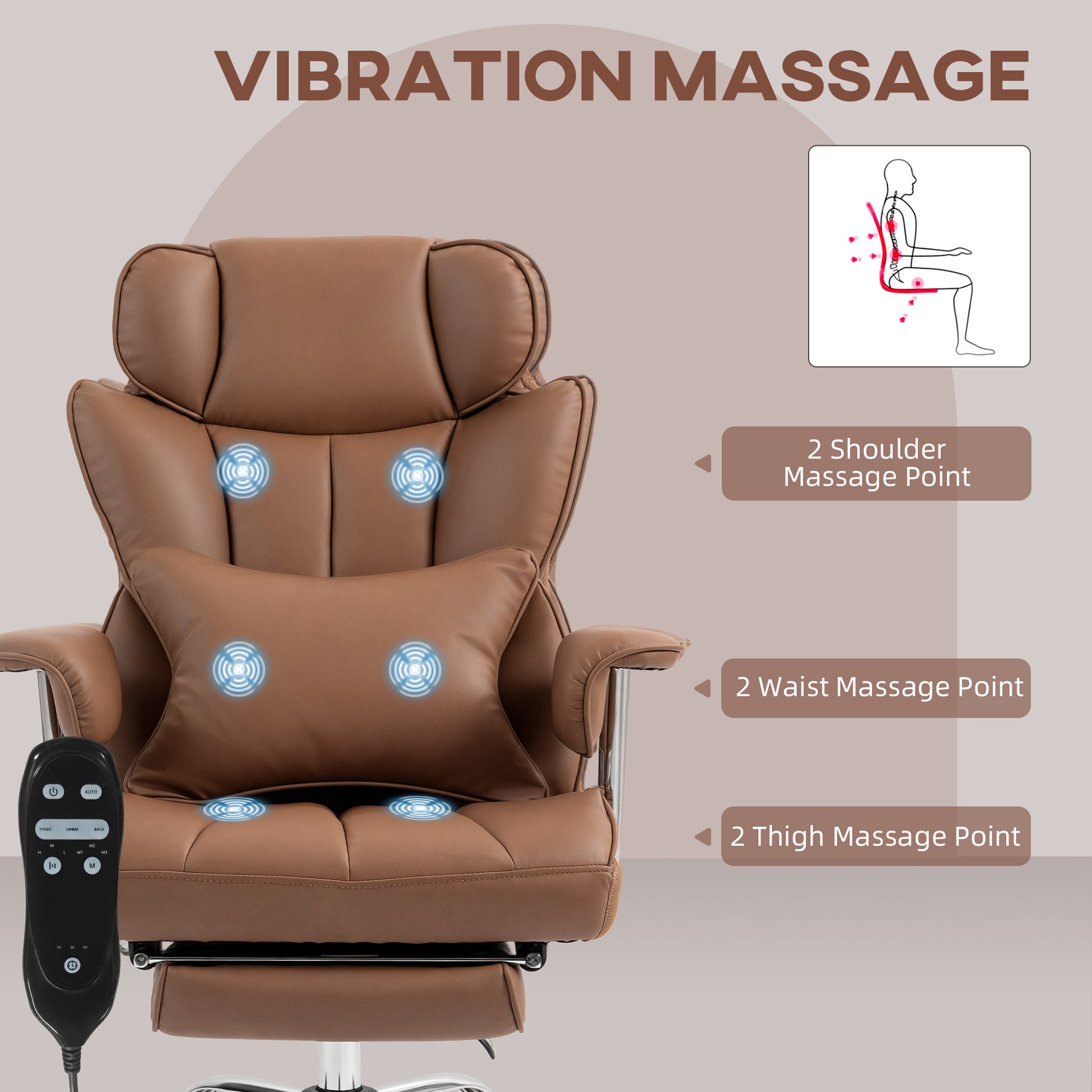 400lbs Massage Executive Office Chair - Brown PU Leather-DECOROLALA