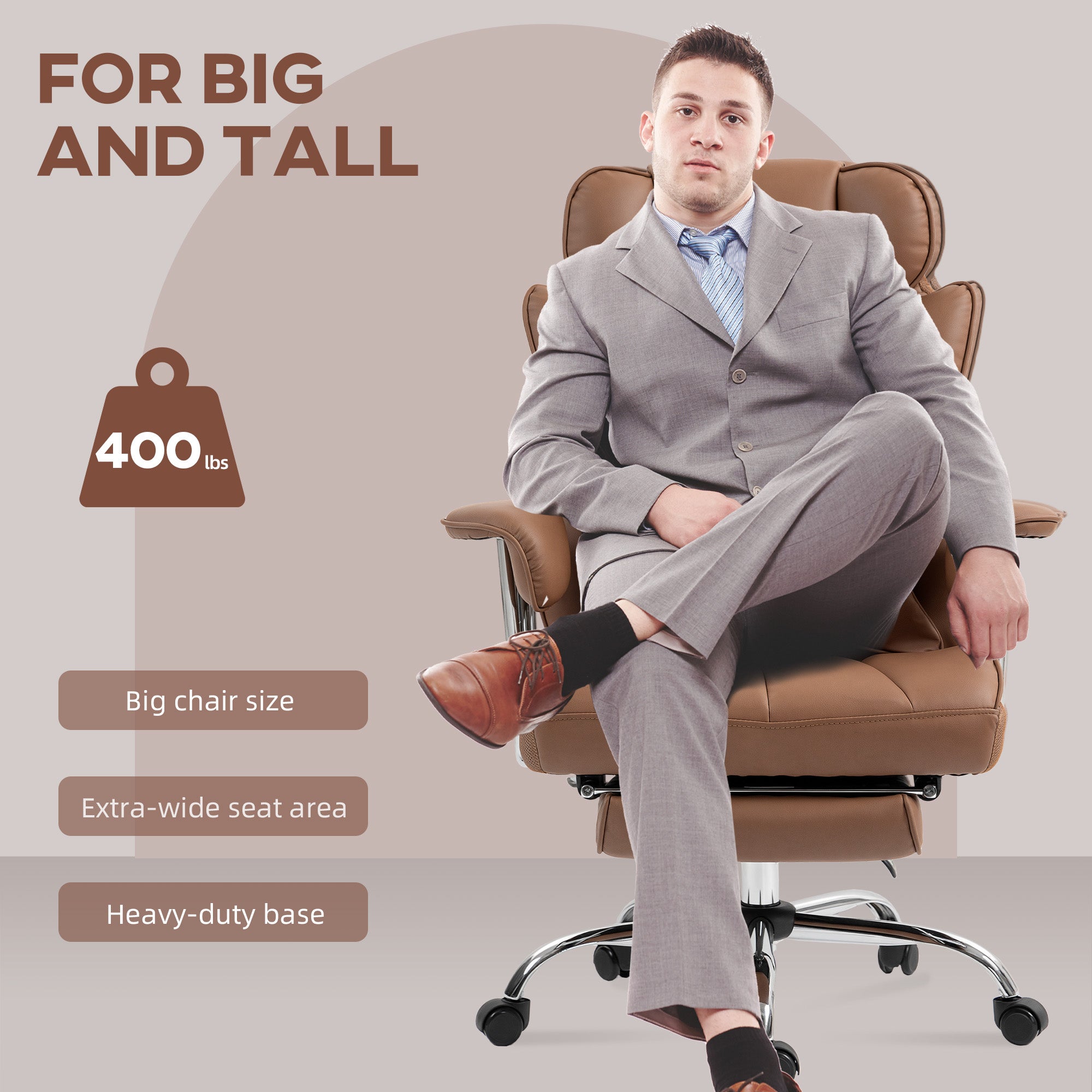 400lbs Massage Executive Office Chair - Brown PU Leather-DECOROLALA