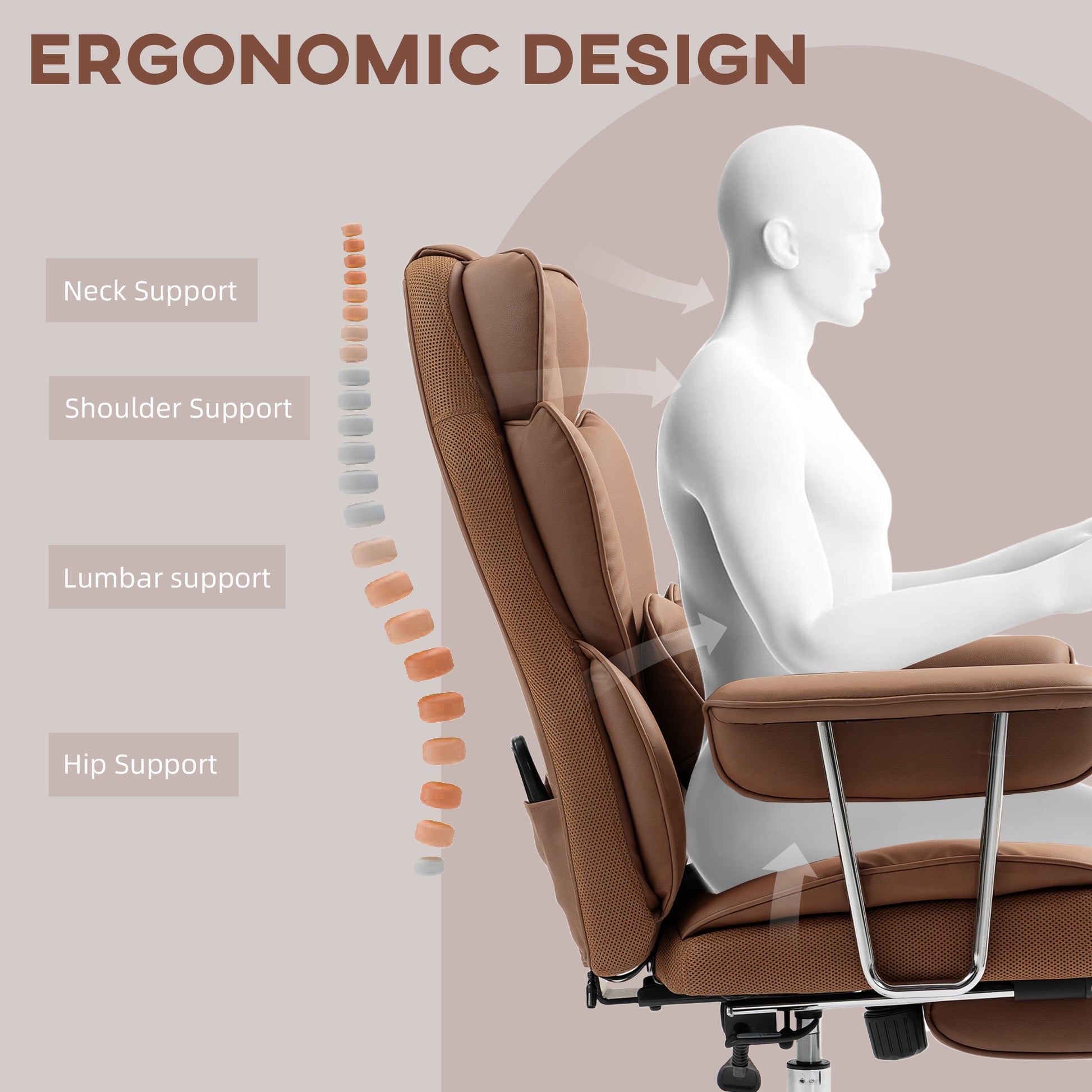 400lbs Massage Executive Office Chair - Brown PU Leather-DECOROLALA