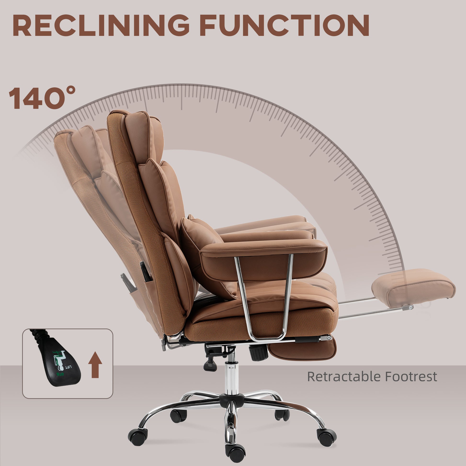 400lbs Massage Executive Office Chair - Brown PU Leather-DECOROLALA