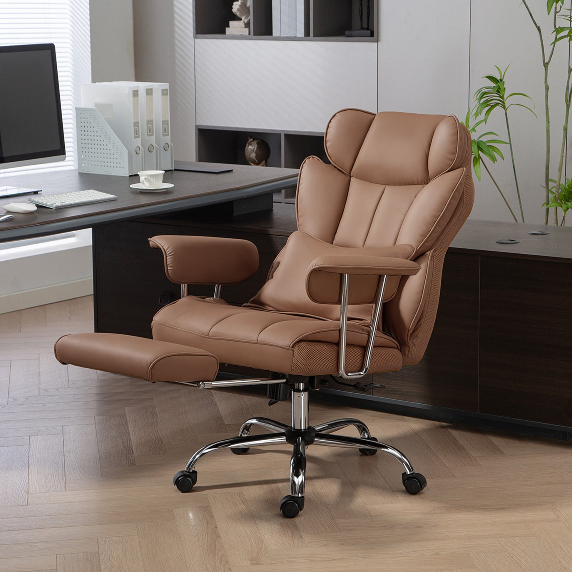 400lbs Massage Executive Office Chair - Brown PU Leather-DECOROLALA