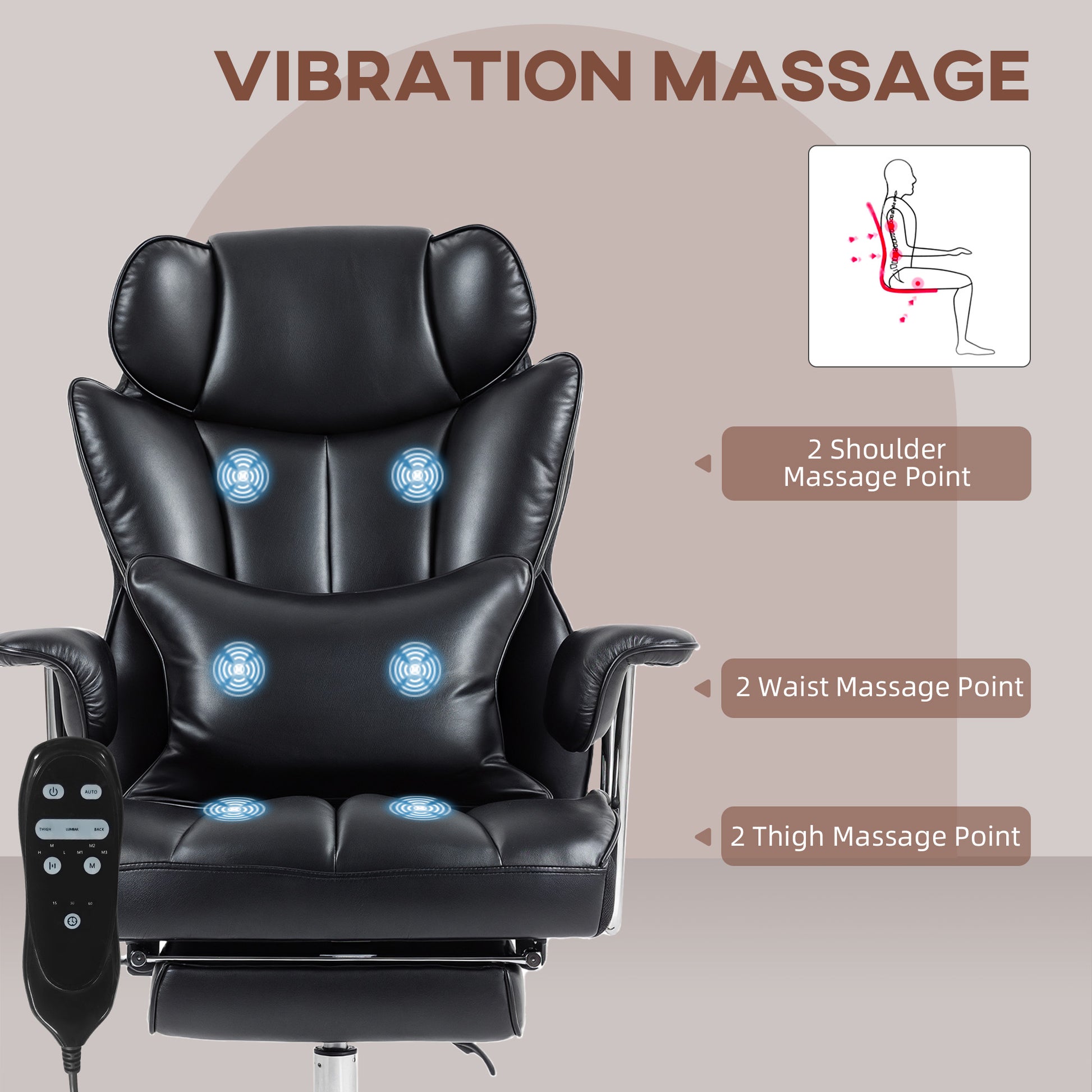 400lbs Massage Executive Office Chair with Footrest - Black-DECOROLALA