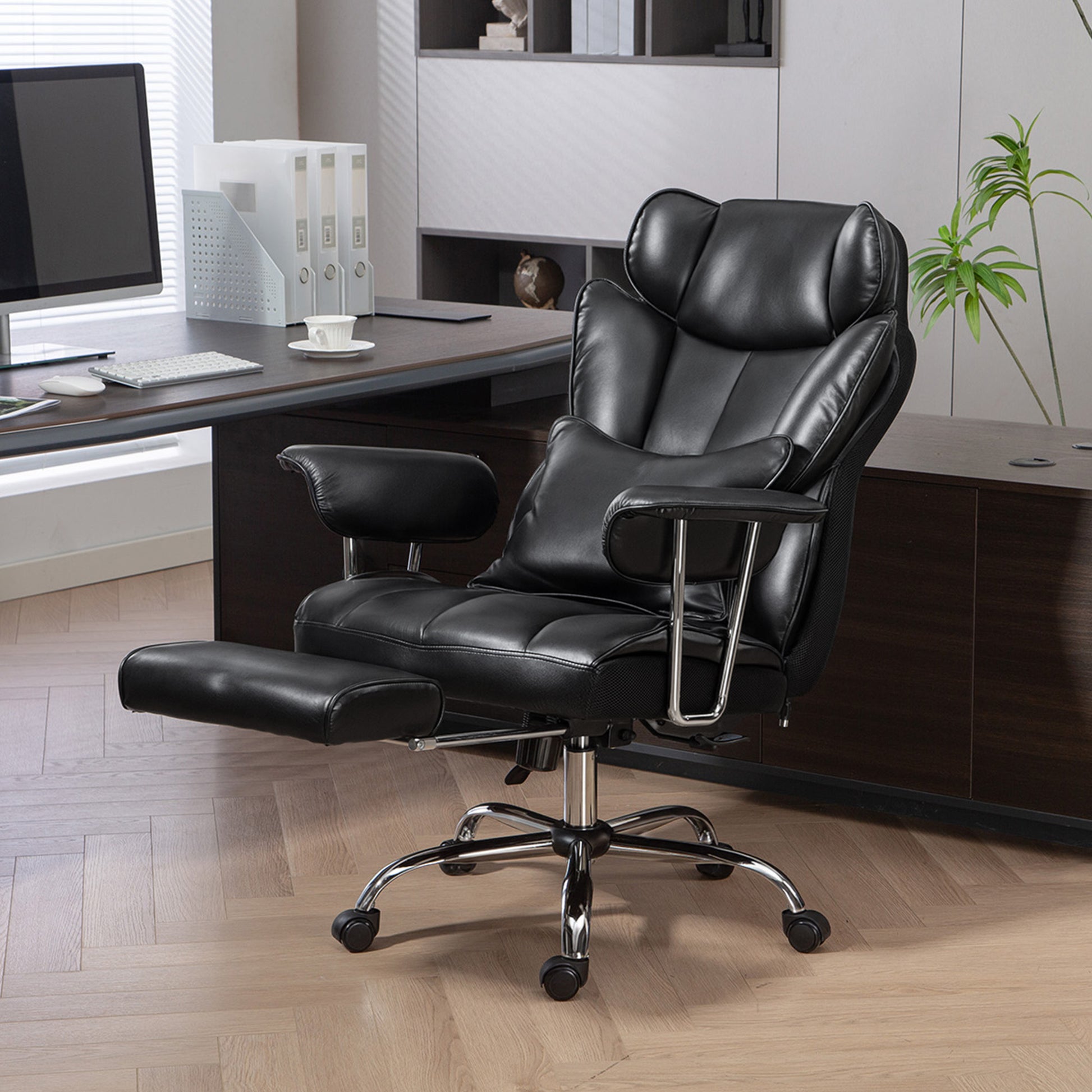 400lbs Massage Executive Office Chair with Footrest - Black-DECOROLALA
