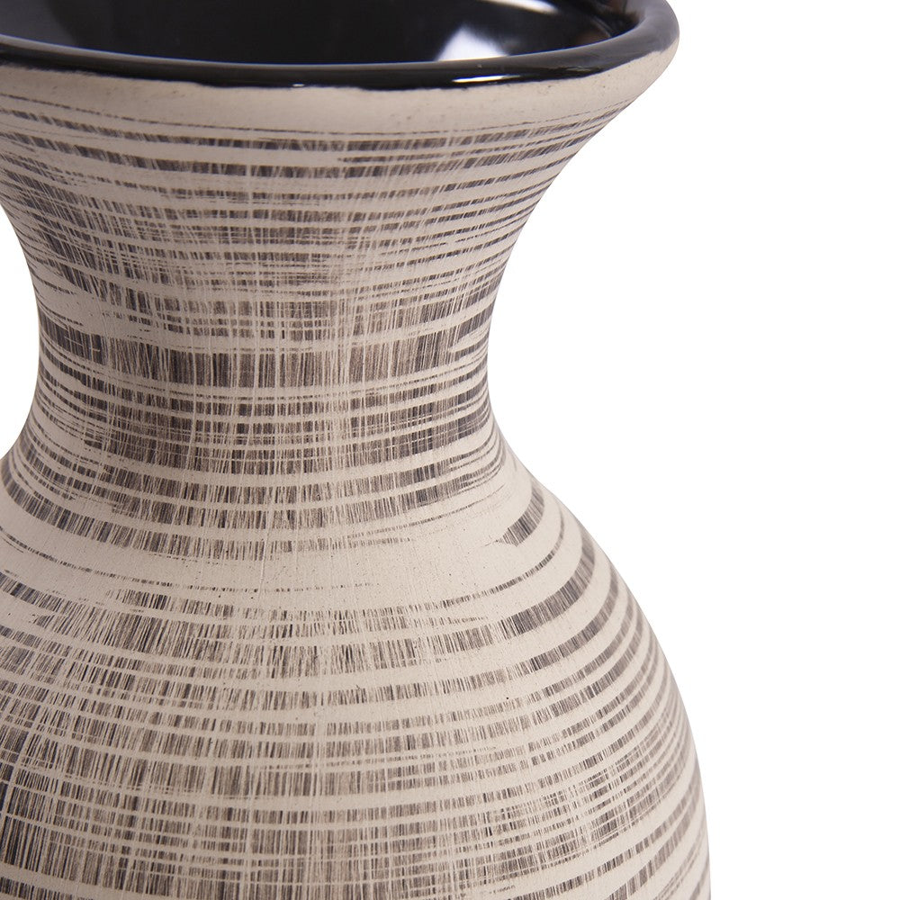 31" Beige And Brown Striped Bud Ceramic Floor Vase-Vases-DECOROLALA