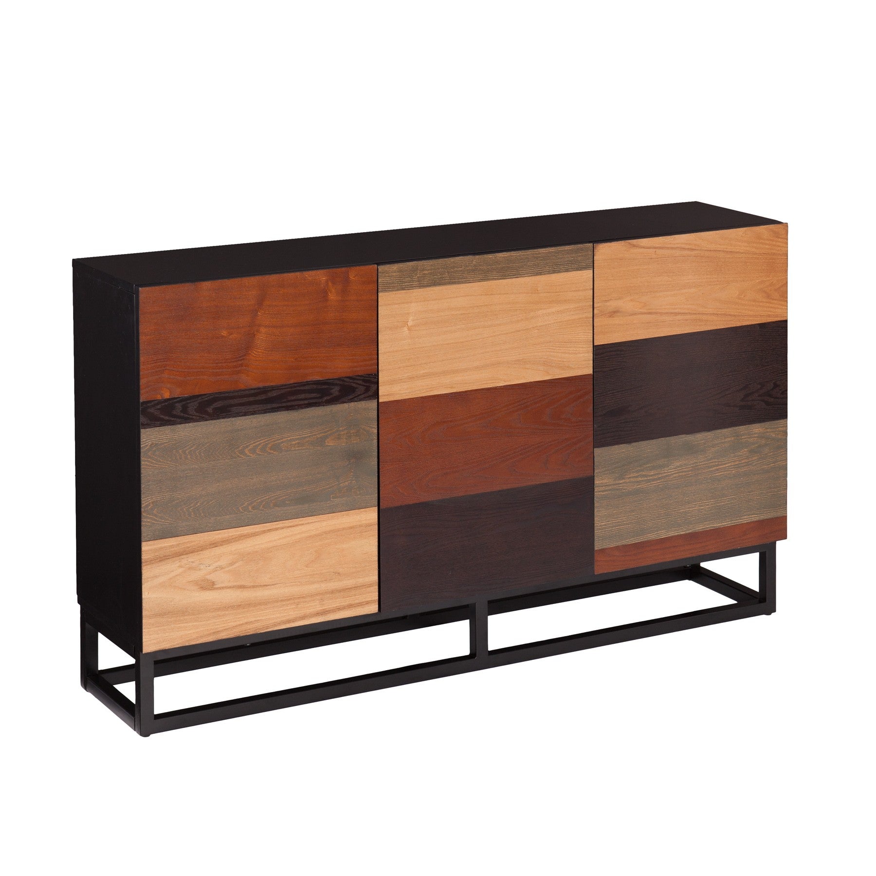 52" Brown Gray And Black Patch Three Door Sideboard Cabinet-Sideboards-DECOROLALA