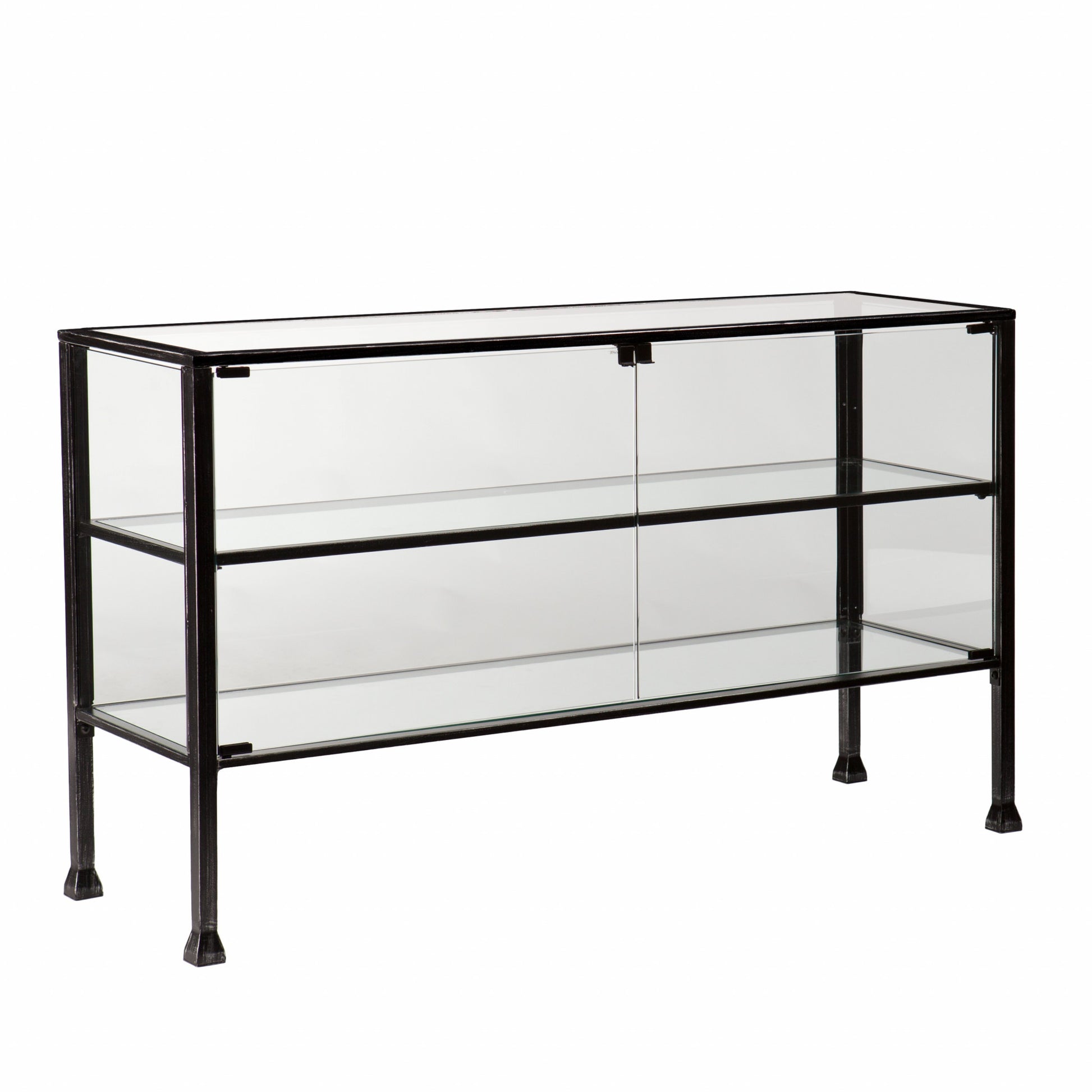 Rustic Black and Glass Double Door Cabinet-Sideboards-DECOROLALA