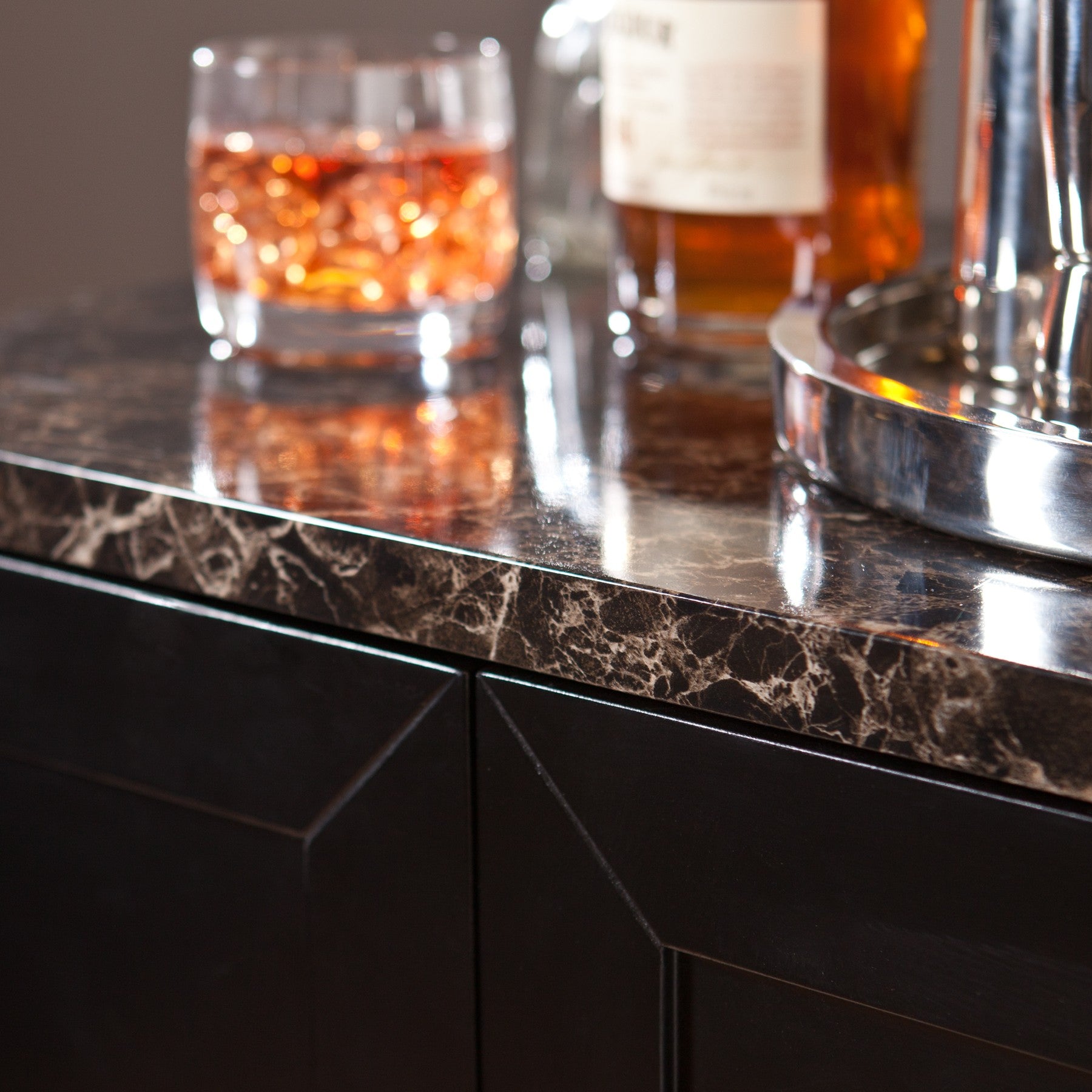 Metro Black Wood and Marble Bar Cabinet-Sideboards-DECOROLALA