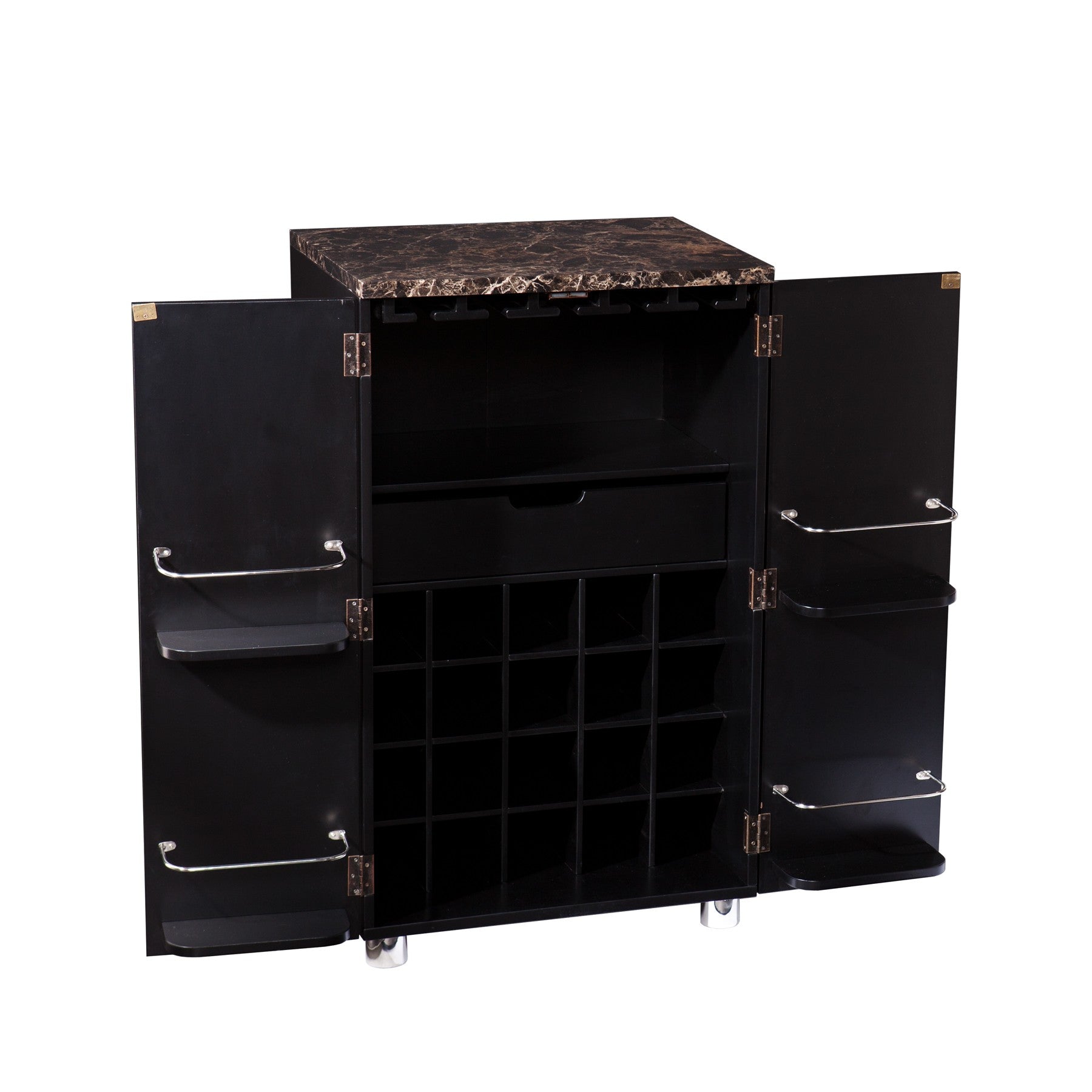 Metro Black Wood and Marble Bar Cabinet-Sideboards-DECOROLALA
