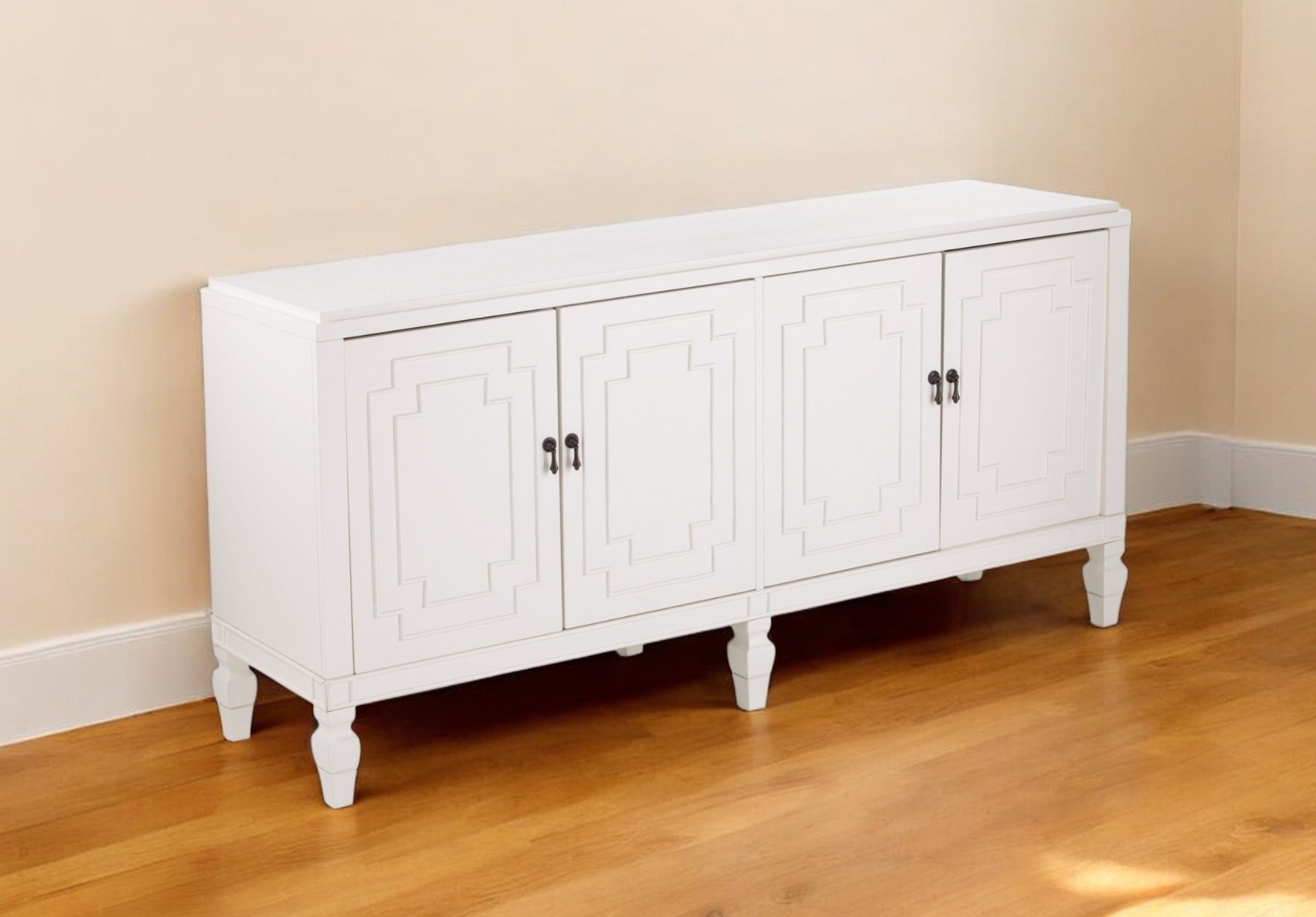 64" White Solid Wood Sideboard with Four Doors-0