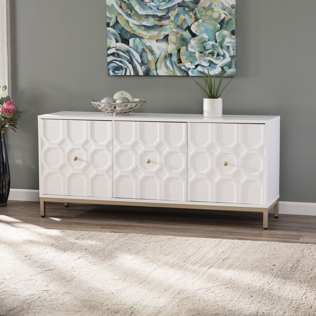 59" White and Gold Sideboard with Three Doors-Sideboards-DECOROLALA
