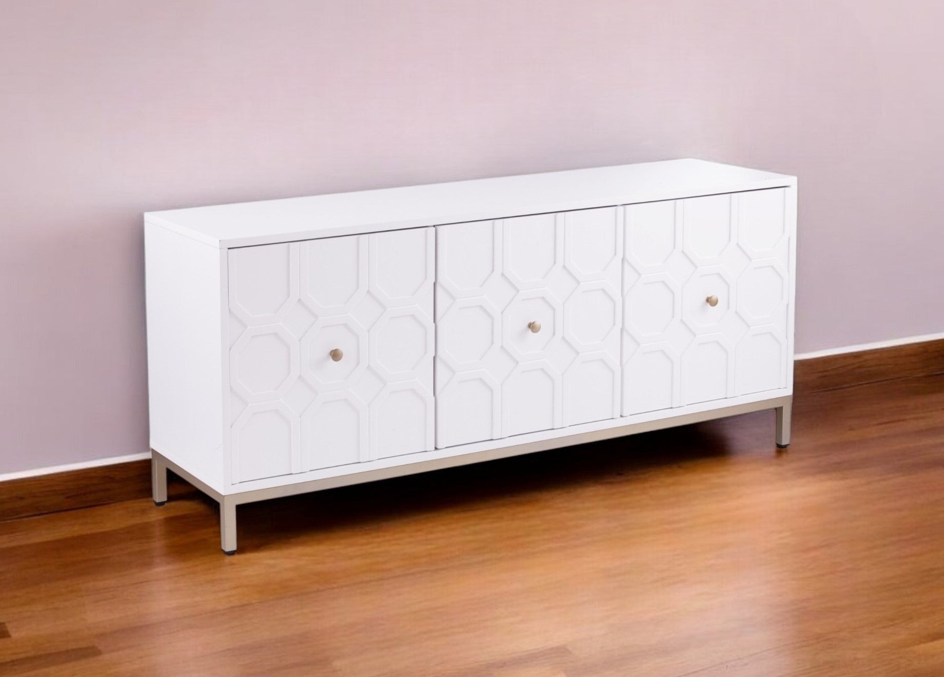 59" White and Gold Sideboard with Three Doors-Sideboards-DECOROLALA