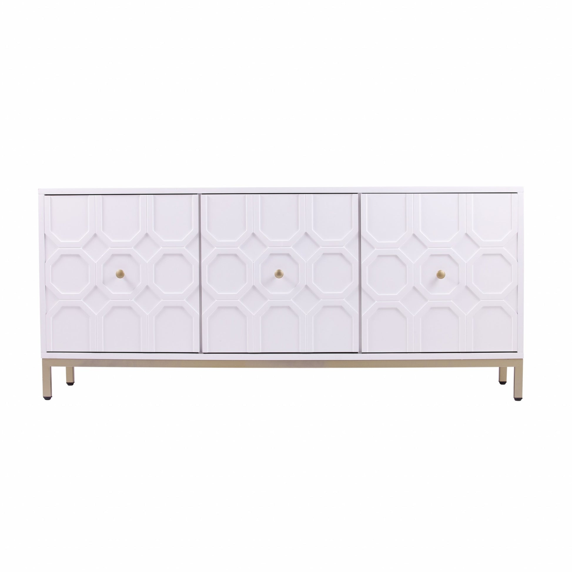 59" White and Gold Sideboard with Three Doors-Sideboards-DECOROLALA