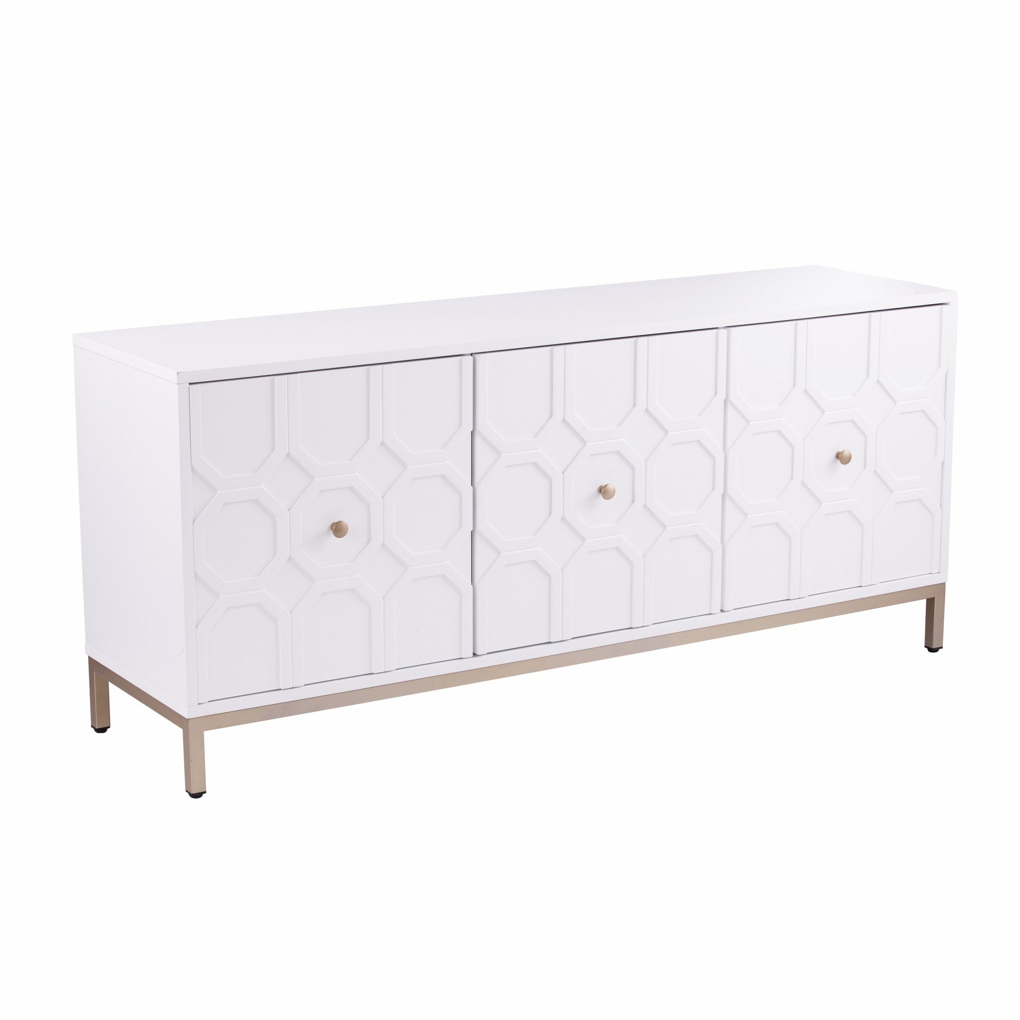 59" White and Gold Sideboard with Three Doors-Sideboards-DECOROLALA