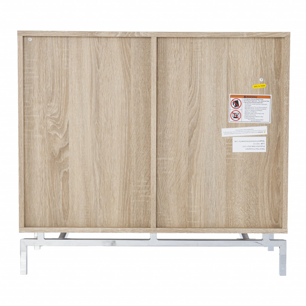 32" Natural and Chrome Mirrored Circle Double Door Bar Cabinet-Sideboards-DECOROLALA