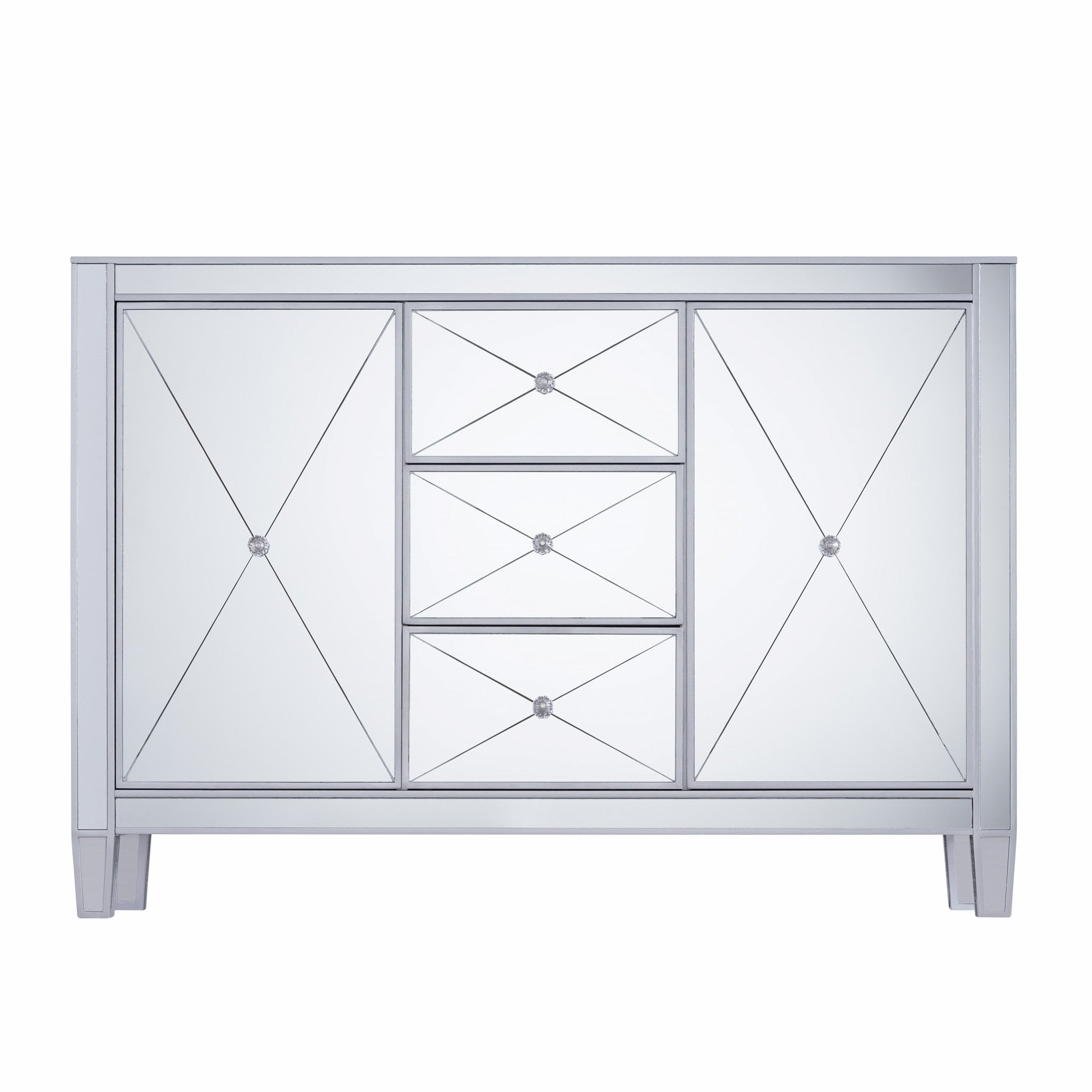 50" Silver Wood and Glass Three Drawer Credenza with Two Doors-Sideboards-DECOROLALA