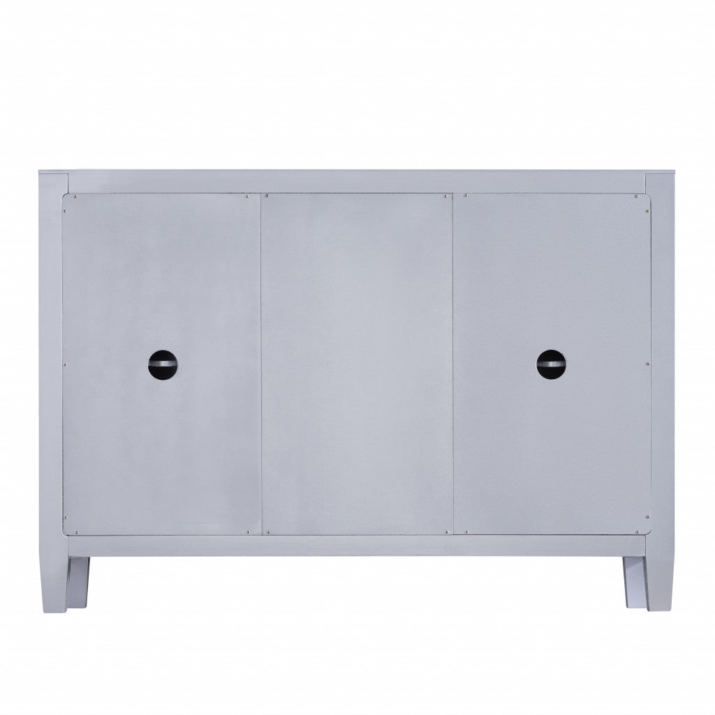 50" Silver Wood and Glass Three Drawer Credenza with Two Doors-Sideboards-DECOROLALA
