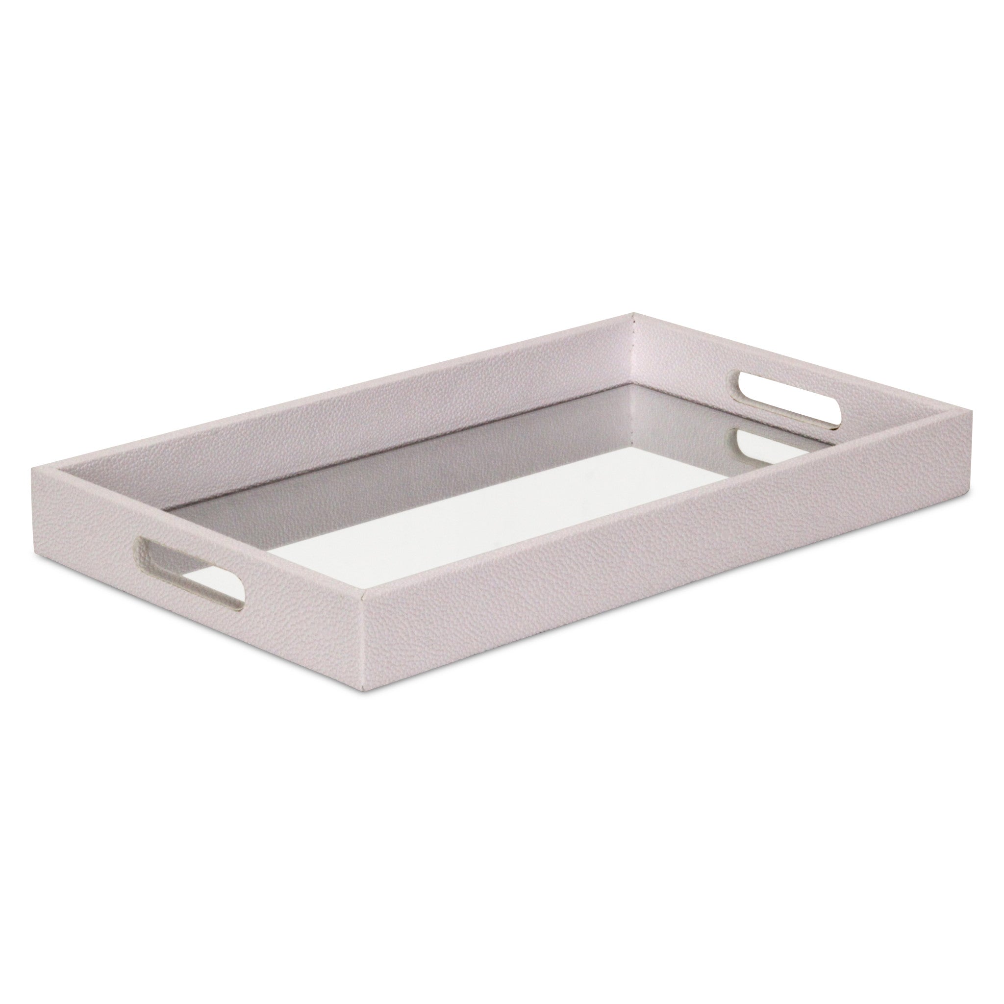 16" White Shagreen and Mirror Tray-1