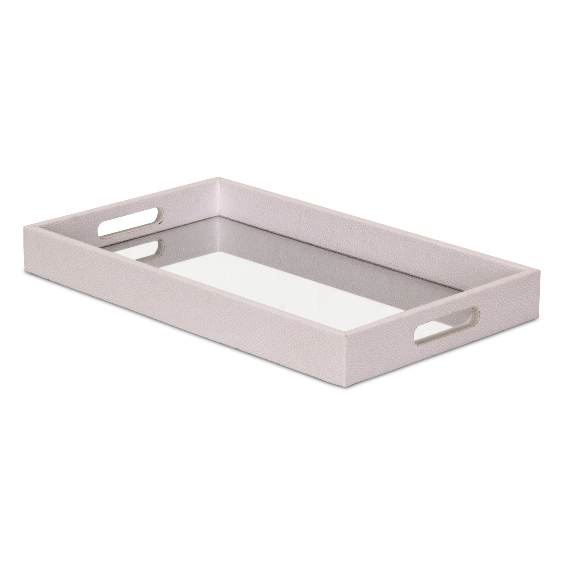 16" White Shagreen and Mirror Tray-2