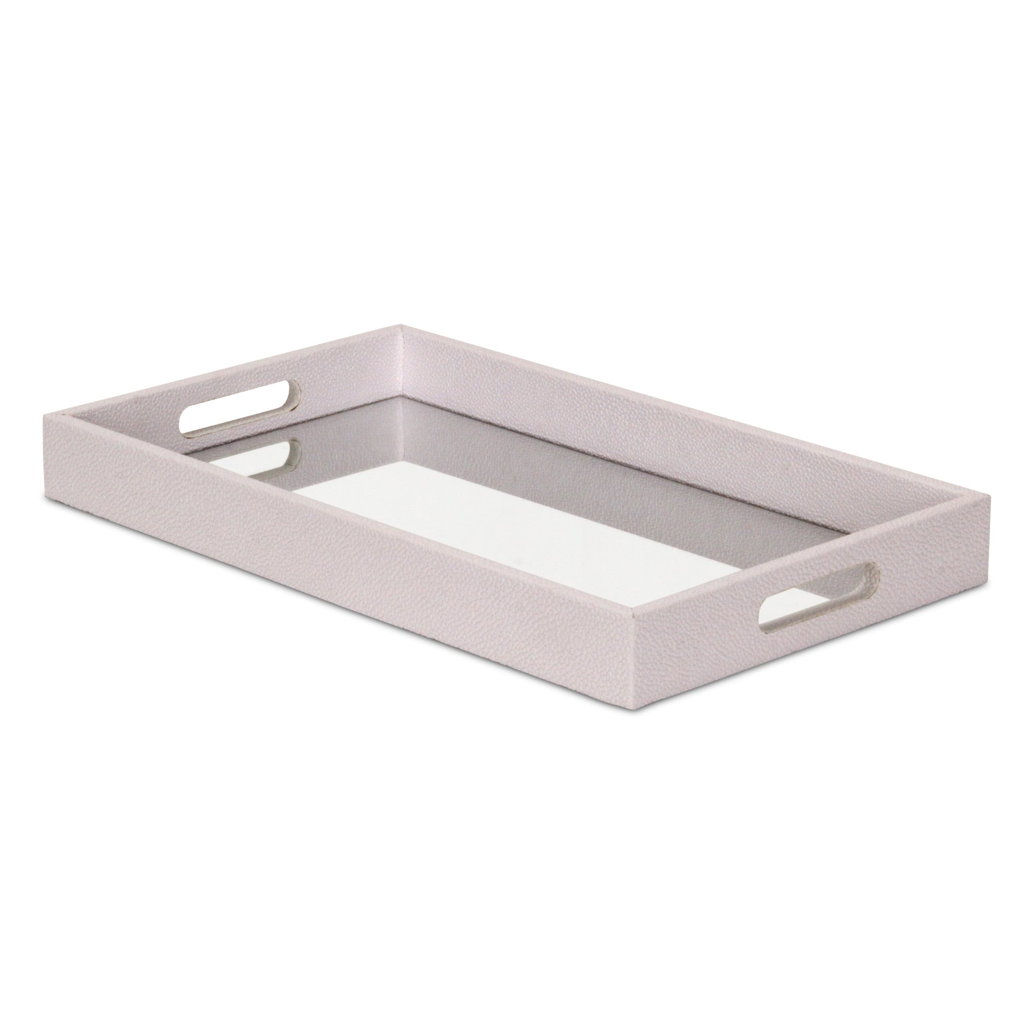 16" White Shagreen and Mirror Tray-2