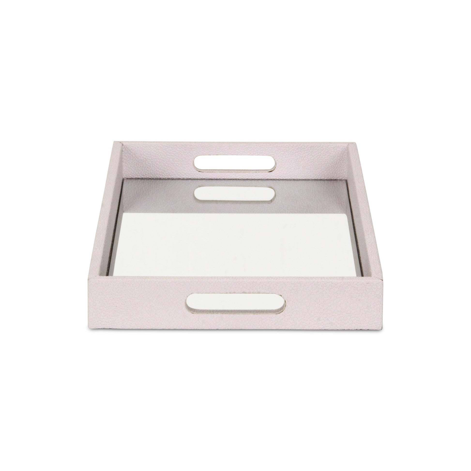 16" White Shagreen and Mirror Tray-4