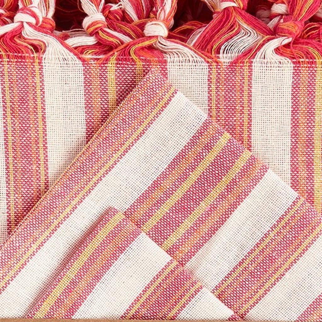 71" X 95" Red And White Striped Cotton Tablecloths-Dining Linens-DECOROLALA