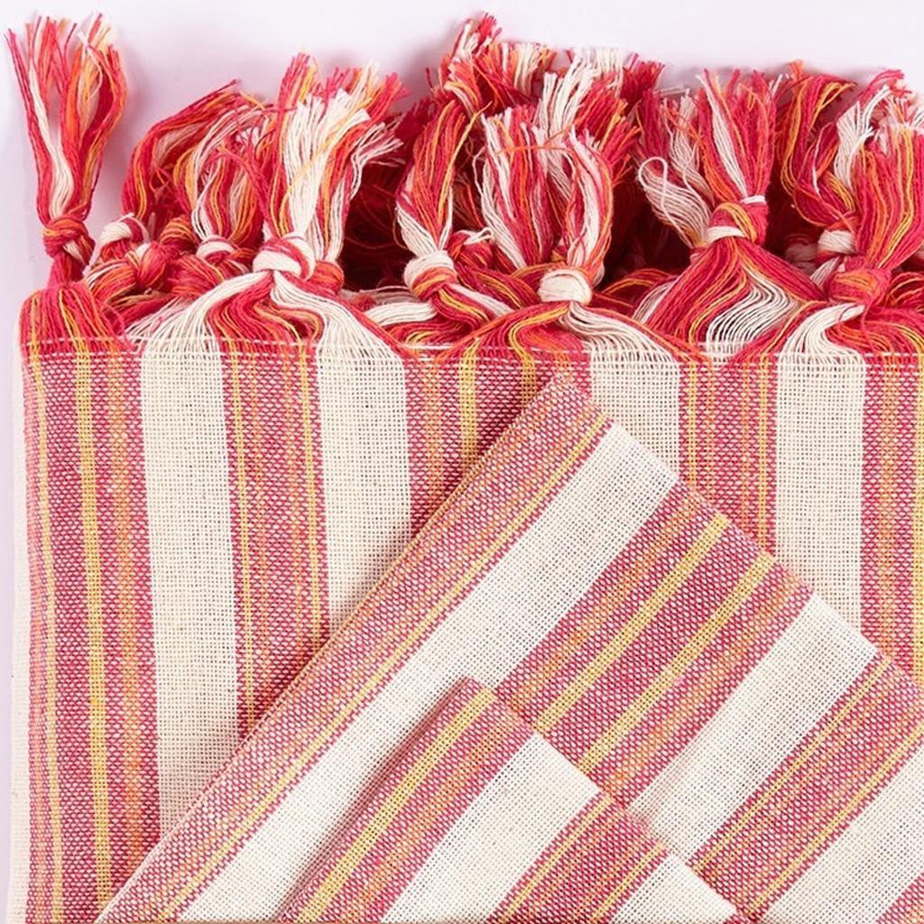 71" X 95" Red And White Striped Cotton Tablecloths-Dining Linens-DECOROLALA