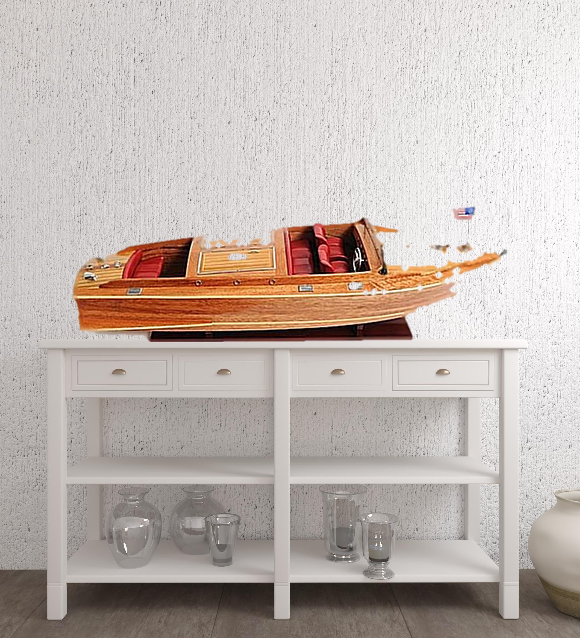 15" Natural Manufactured Wood Boat Sculpture-1
