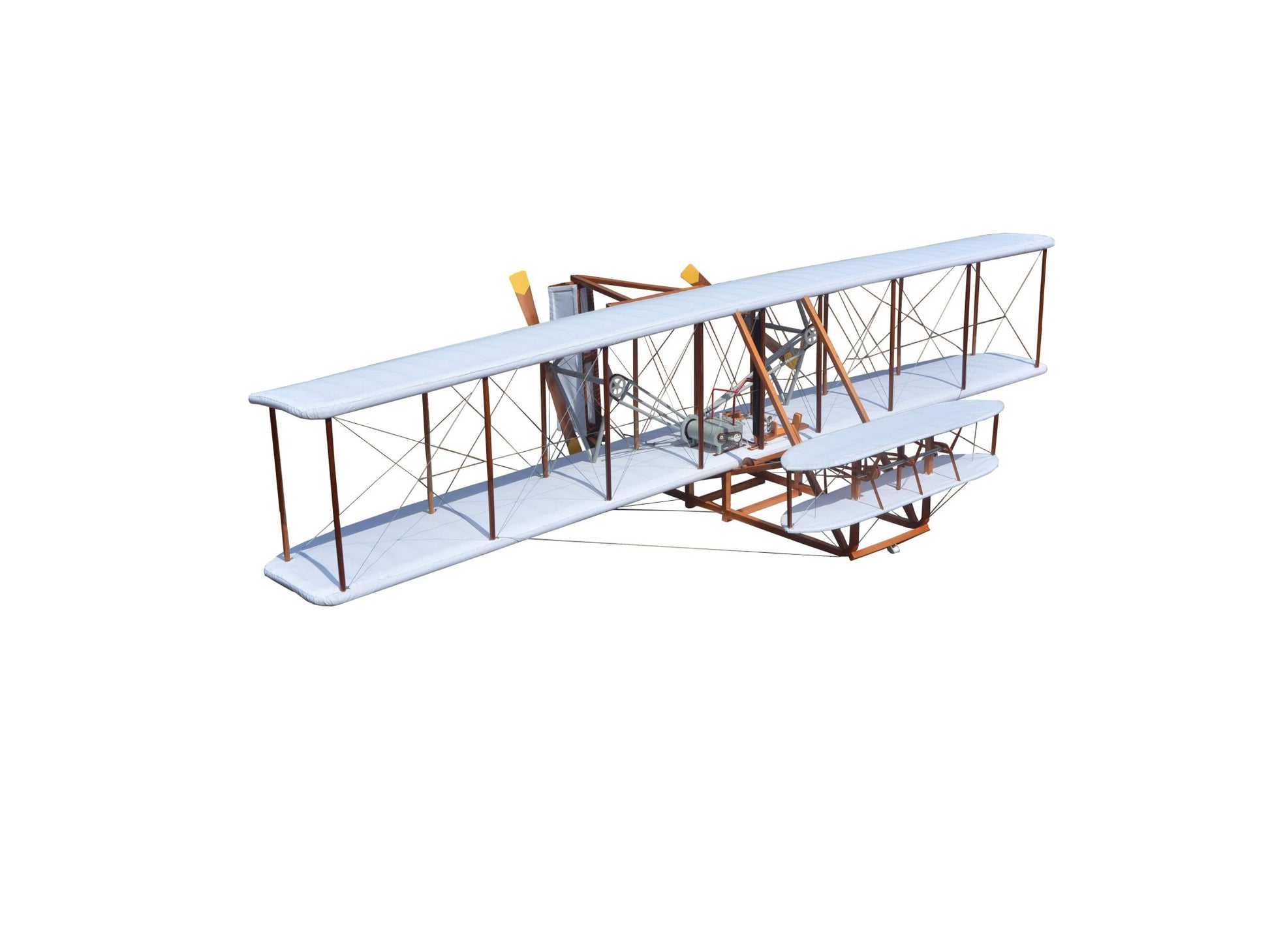 24" Brown and White Solid Wood Hand Painted Model Airplane Tabletop Sculpture-2