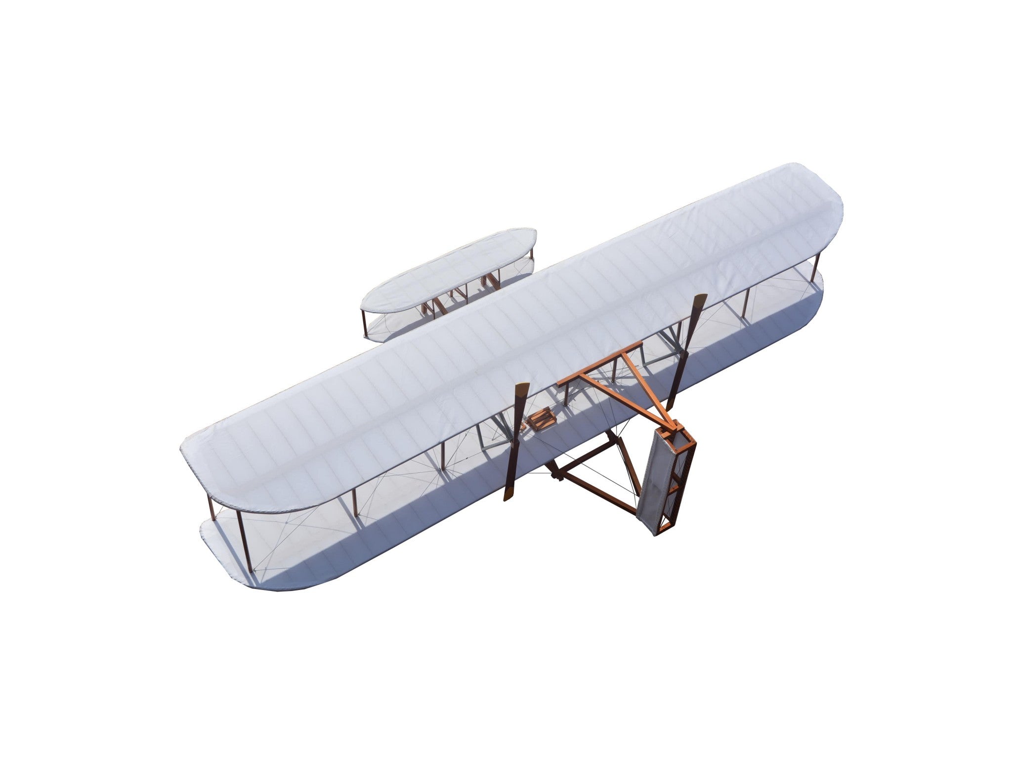 24" Brown and White Solid Wood Hand Painted Model Airplane Tabletop Sculpture-3