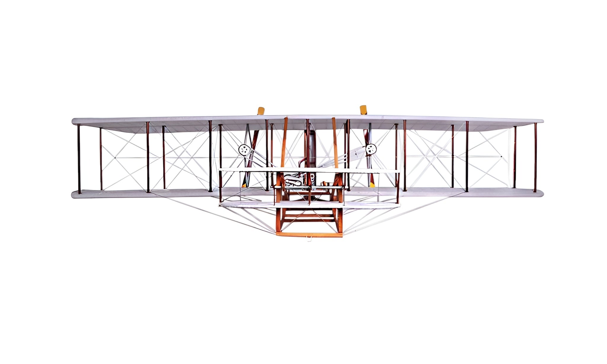 24" Brown and White Solid Wood Hand Painted Model Airplane Tabletop Sculpture-1
