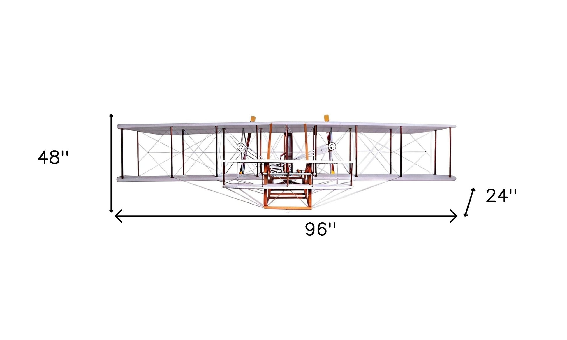 24" Brown and White Solid Wood Hand Painted Model Airplane Tabletop Sculpture-5