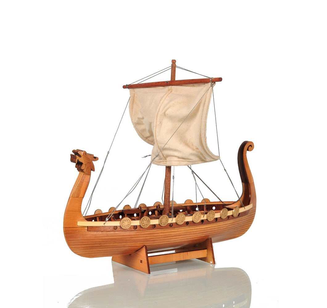 10" Natural Solid Wood Hand Painted Decorative Boat-0