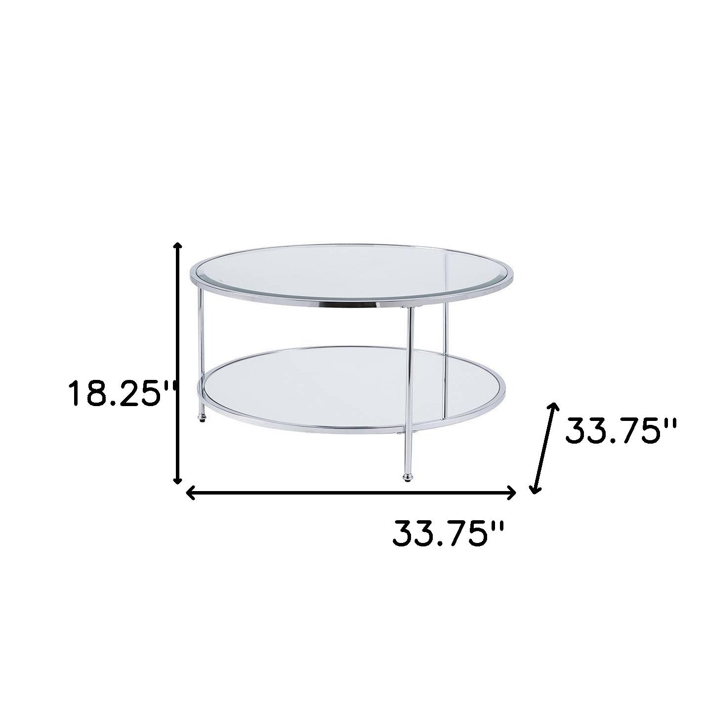 34" Chrome Glass And Metal Round Mirrored Coffee Table-Coffee Tables-DECOROLALA