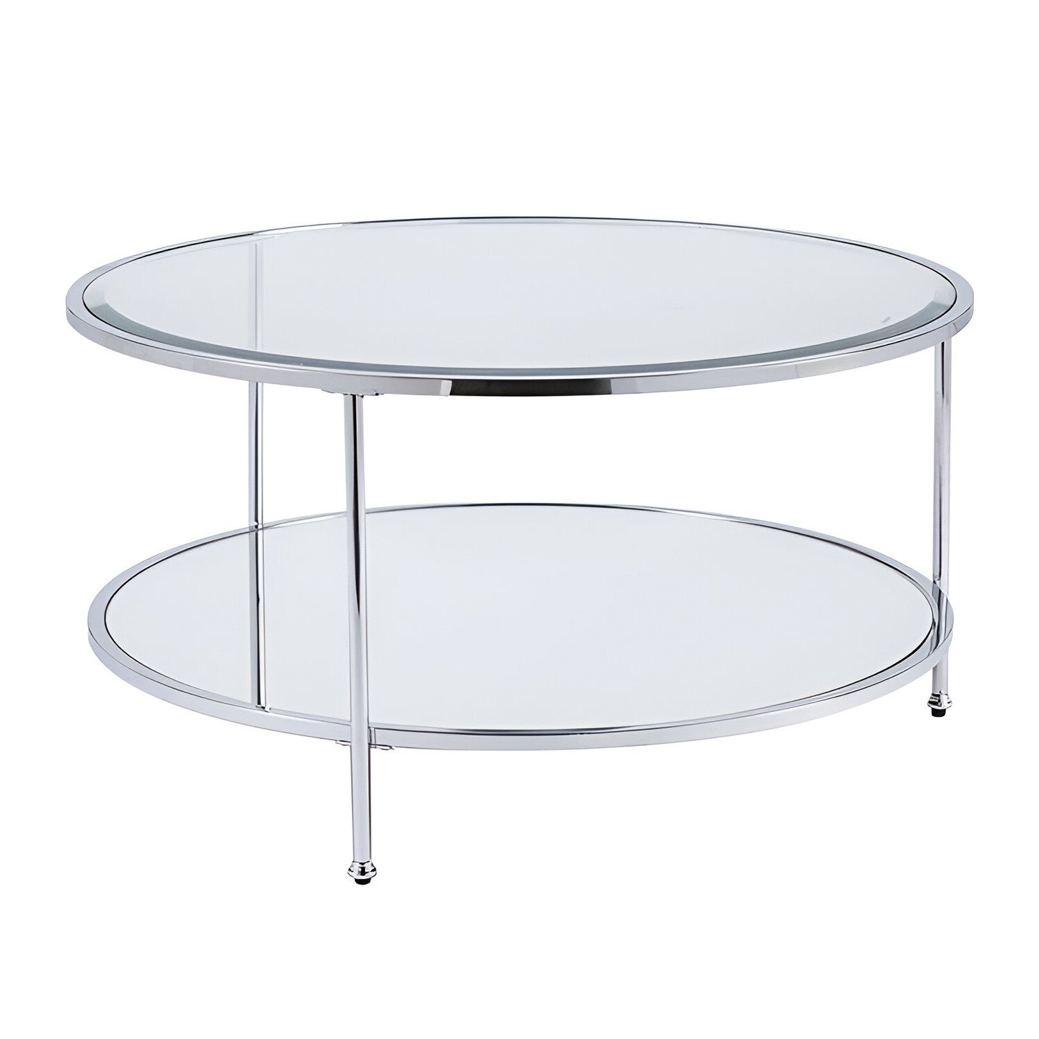 34" Chrome Glass And Metal Round Mirrored Coffee Table-Coffee Tables-DECOROLALA