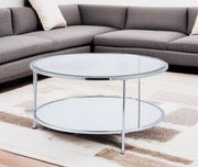 34" Chrome Glass And Metal Round Mirrored Coffee Table-Coffee Tables-DECOROLALA