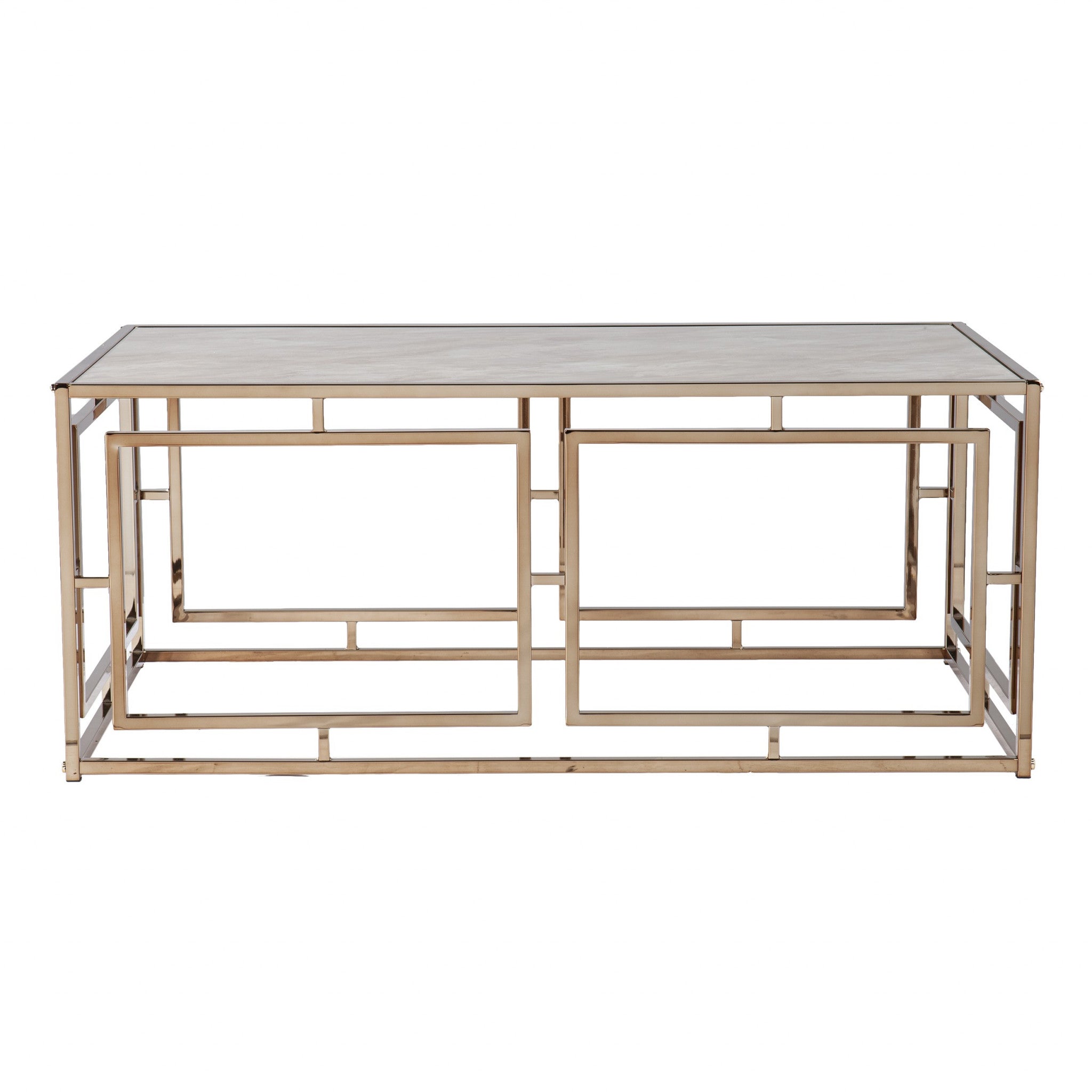 44" Champagne Glass And Metal Rectangular Coffee Table-Coffee Tables-DECOROLALA