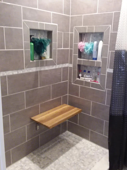 30" Brown Premium Wall Mount Teak Shower Bench-7