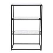 24" Black Glass and Marble Rectangular End Table With Two Shelves-0